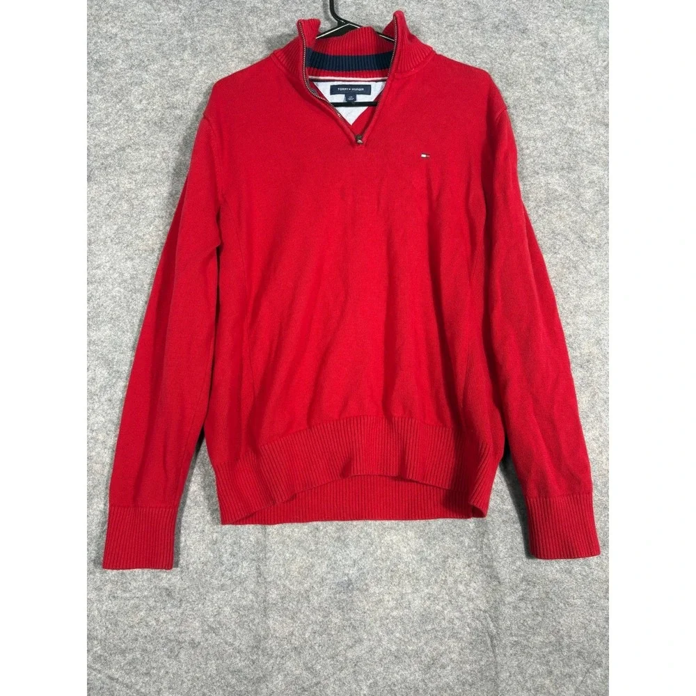 Tommy Hilfiger Mens Red 1/4 Zip Pullover Sweater L/G